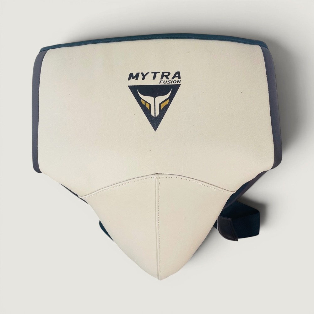 Mytra Fusion Boxing MMA Groin Guard S M Beige Black Leather Muay Thai Protection